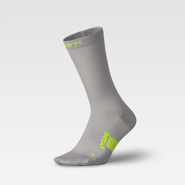 Cycling Mid-Calf Socks Men Silver/Yellow